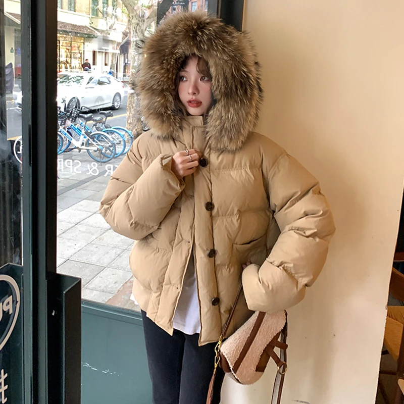 大毛领短款羽绒棉服女2024冬季新款设计感小个子加厚羽绒棉服外套