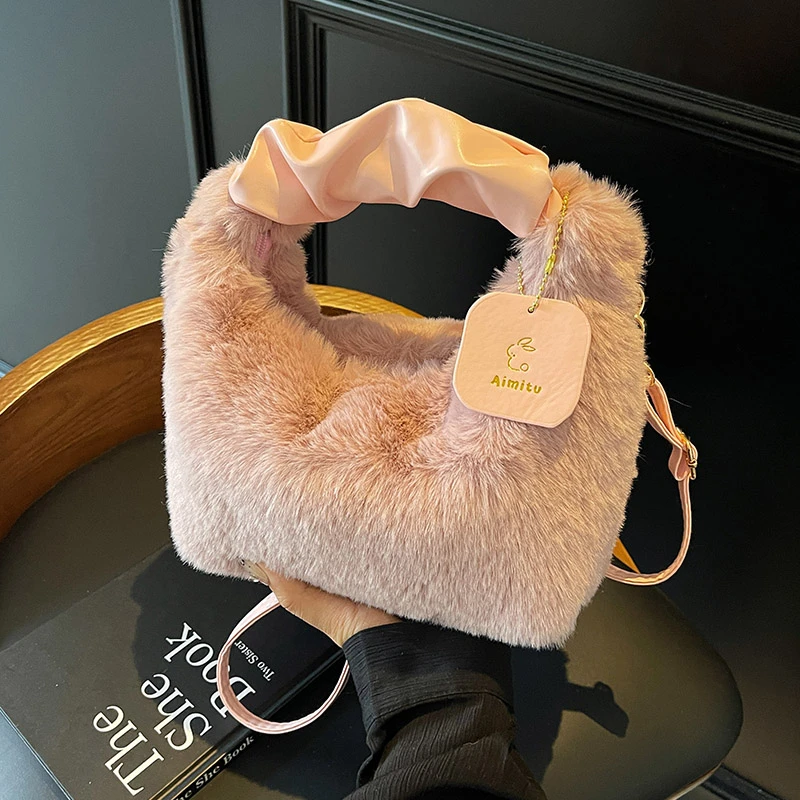 艾米兔女包毛绒包包2025新款洋气时尚百搭休闲手提斜挎包