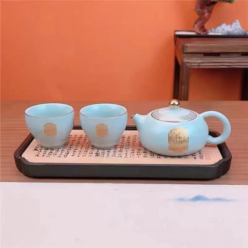 陶源茶具/扁西施壶汝窑泡茶壶开片可养（1壶+2杯）不含干泡盘