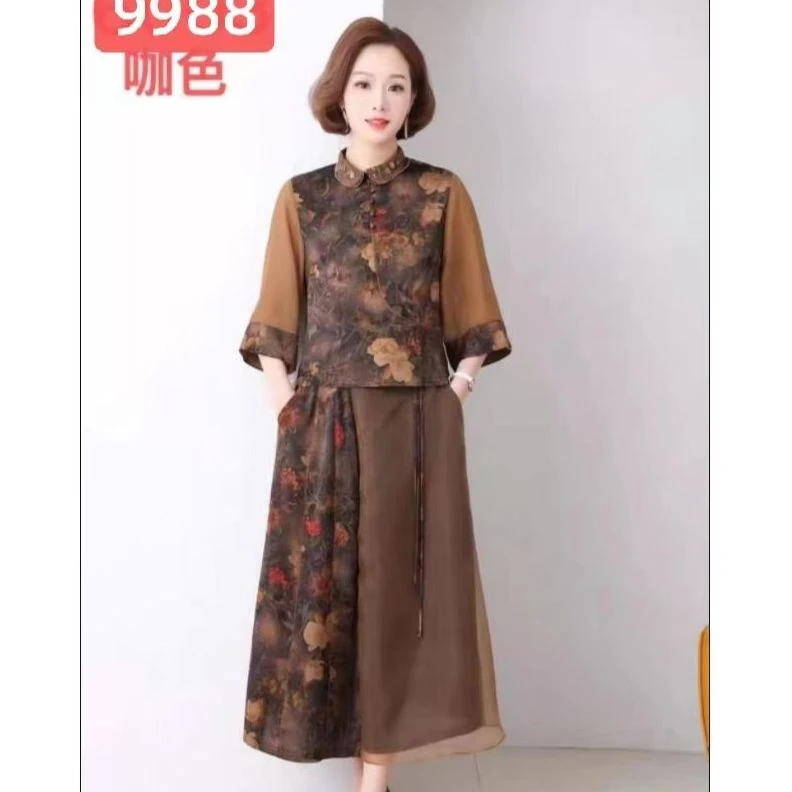 9988-10（咖绿）新款女士刺绣重工套装