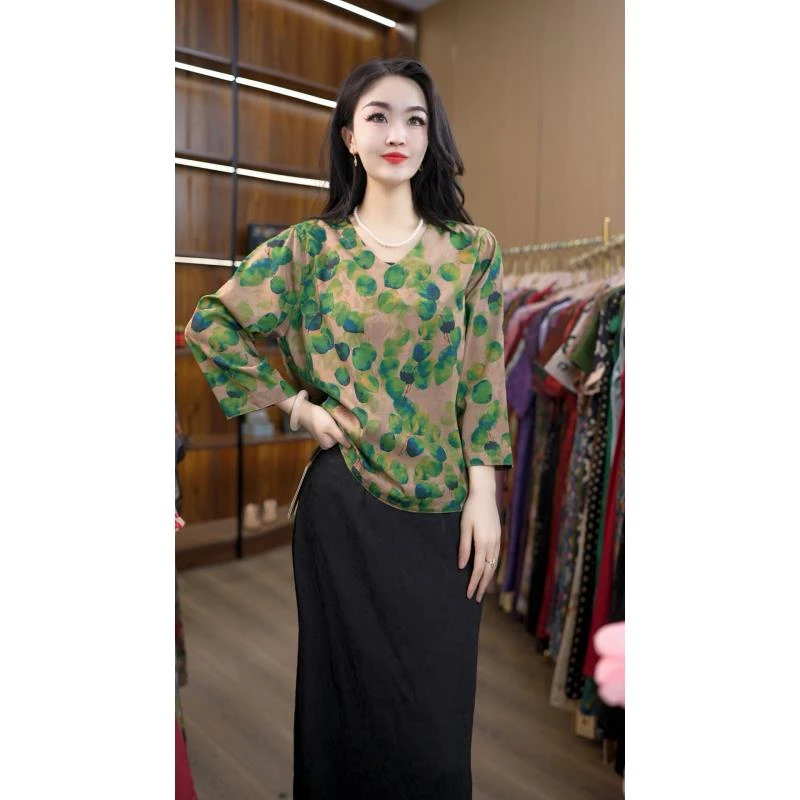 1298-10（树叶）新款舒适时尚印花小衫