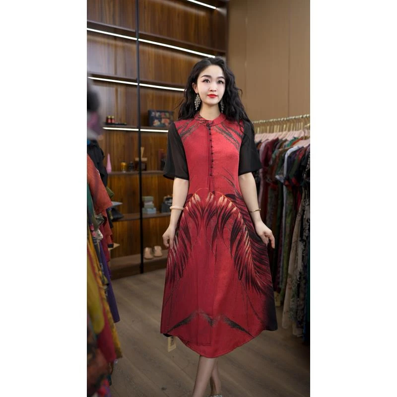 1-053-10（红）新款舒适时尚休闲连衣裙