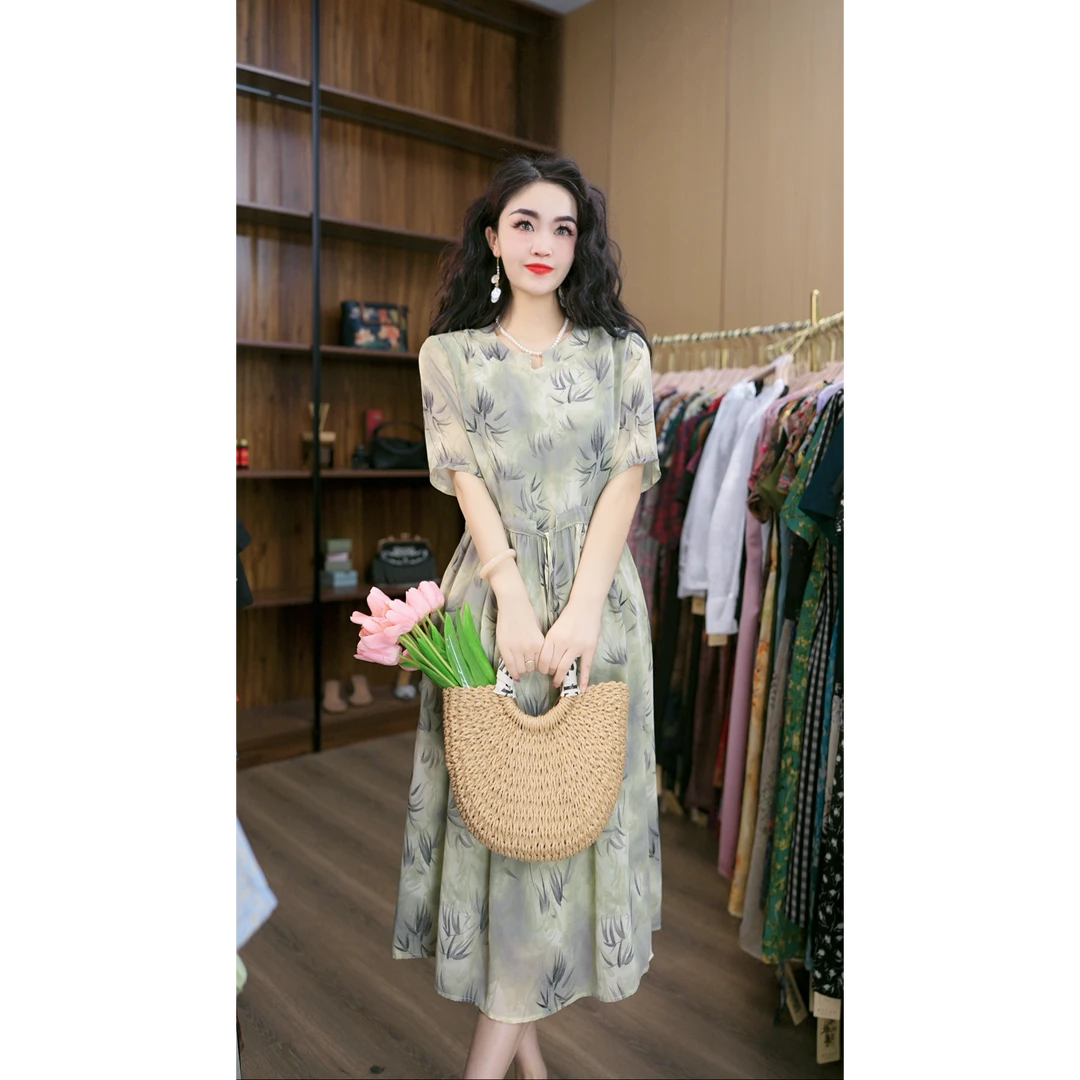 1978-27（竹叶）新款舒适时尚印花连衣裙