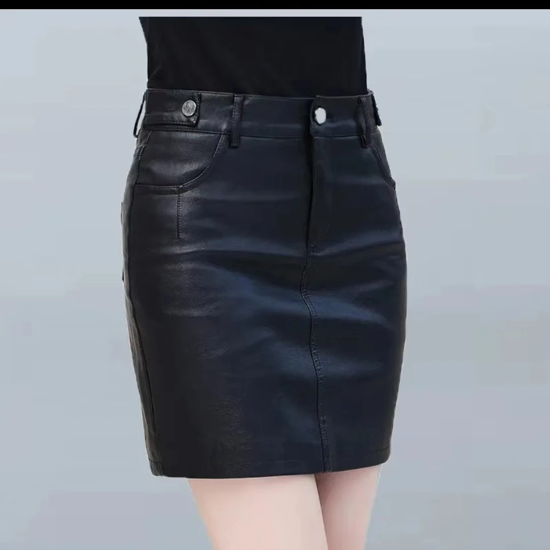 2025海宁专属新款皮裙女皮短裙气质包臀大码半身裙一步裙修身潮