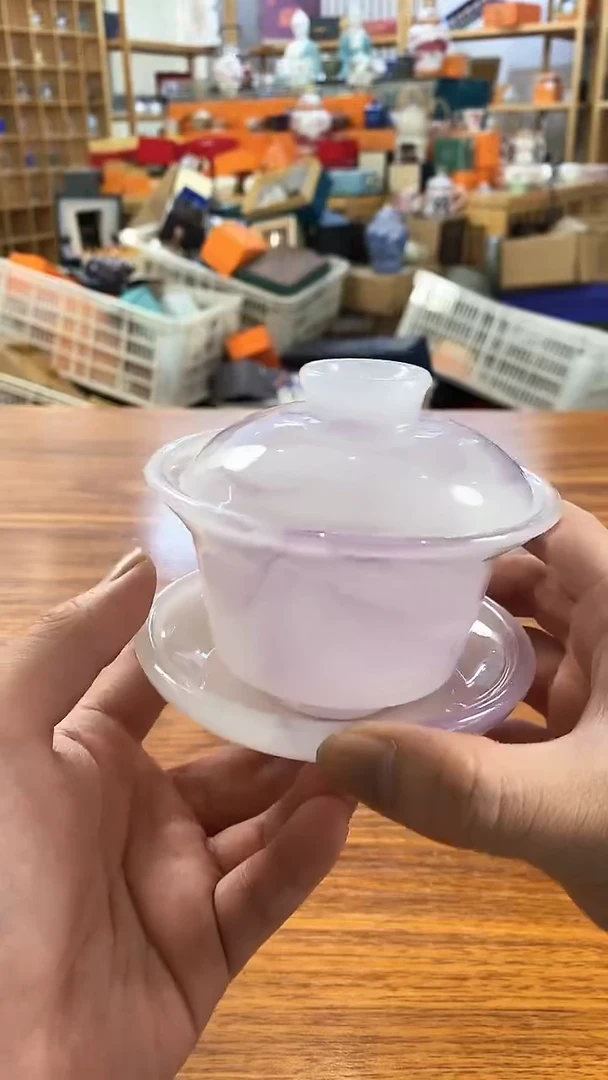 【闪购商品】其他白玉琉璃粉紫三才盖碗
