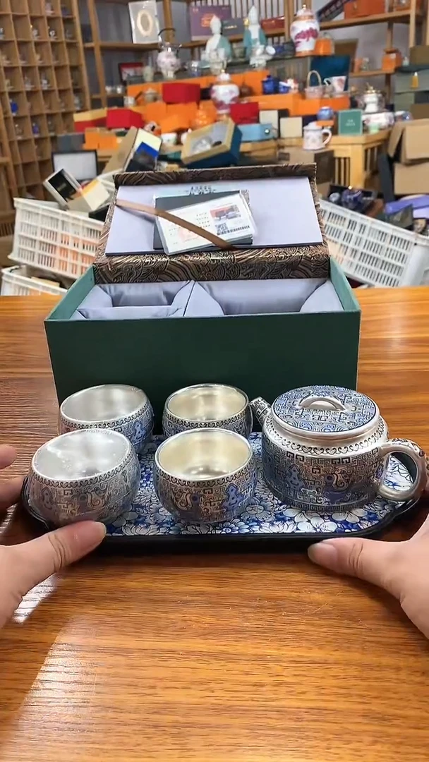 【闪购商品】其他周鸿杰天命玄鸟鎏银汉瓦壶+4杯+茶盘