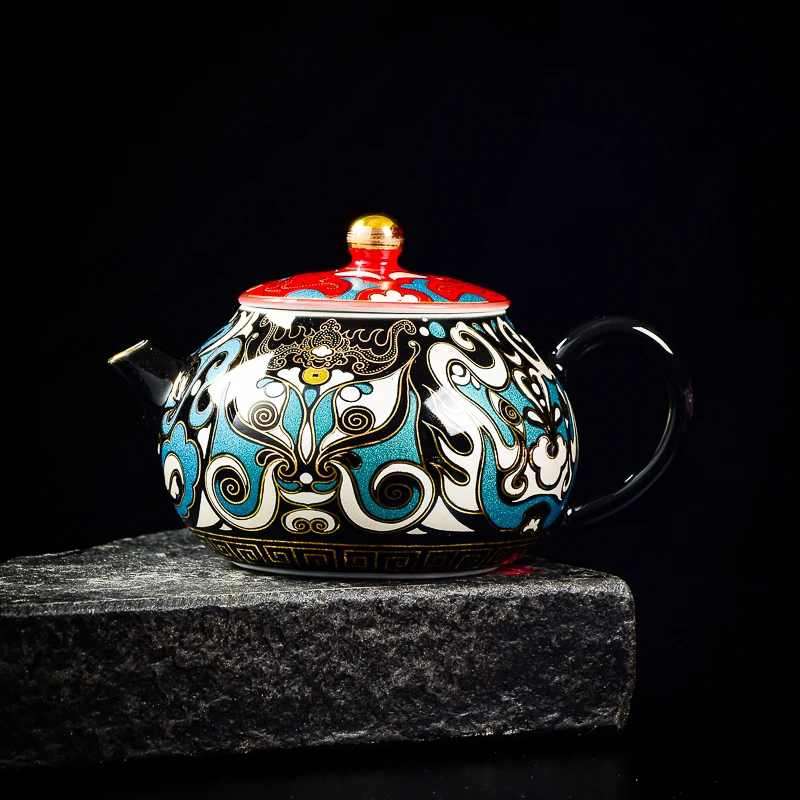 JLT 金银错红顶金盖九尾狐纹理饕餮美人壶 180ml