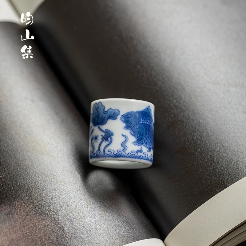 陶瓷扳指盖置手绘青花富贵复古家用功夫茶具配件茶壶盖碗盖托