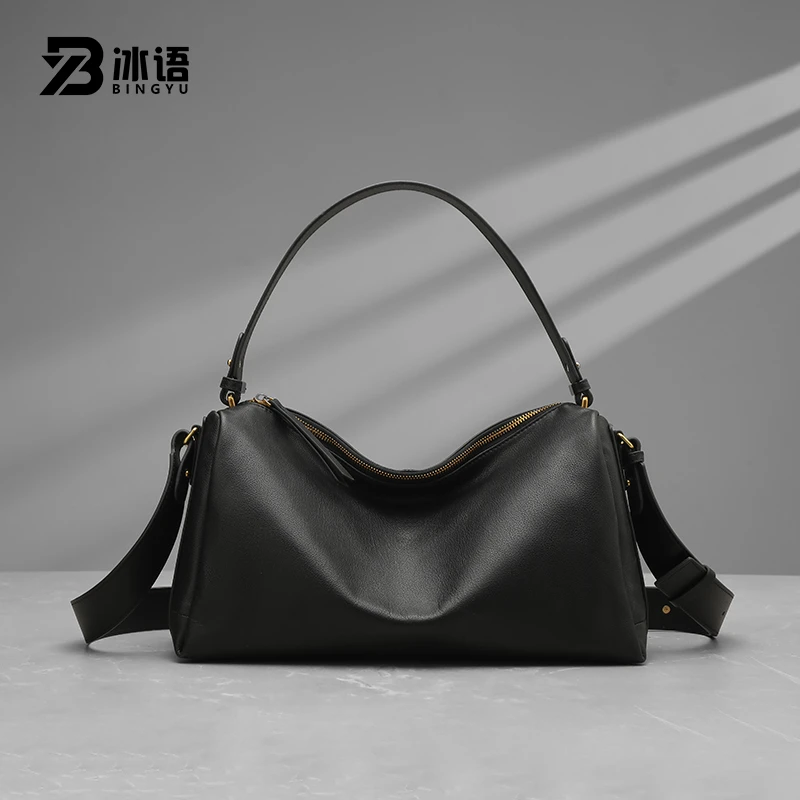 [冰语]2025高定秋冬新款时尚百搭简约真皮单肩腋下斜挎软糖包