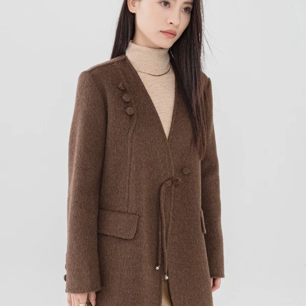 冬季新款小个子中长款宽松休闲气质百搭双面呢大衣毛呢外套2430