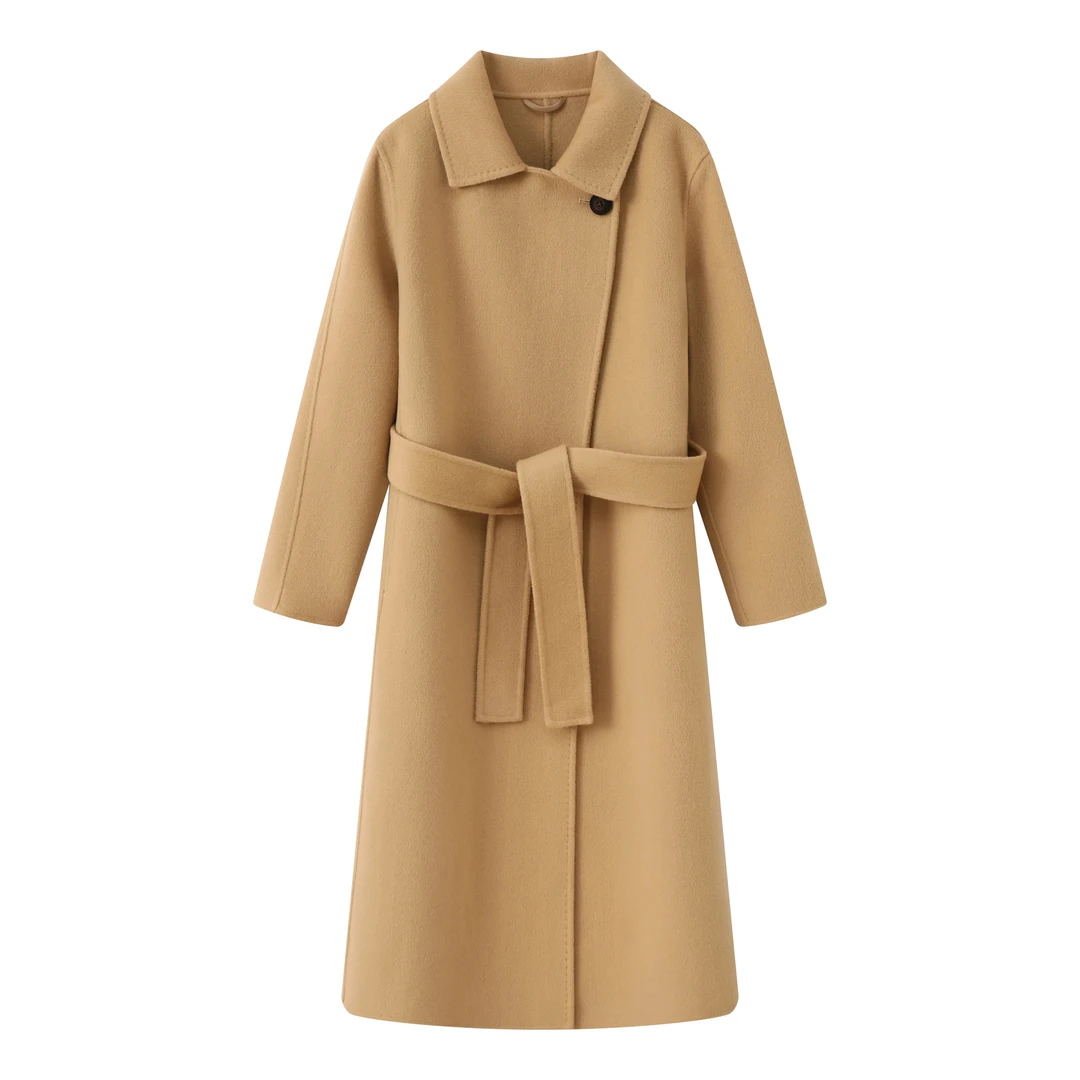 浅秀【5%羊绒95%羊毛】一粒扣长款双面呢大衣羊绒女士双面羊绒大衣