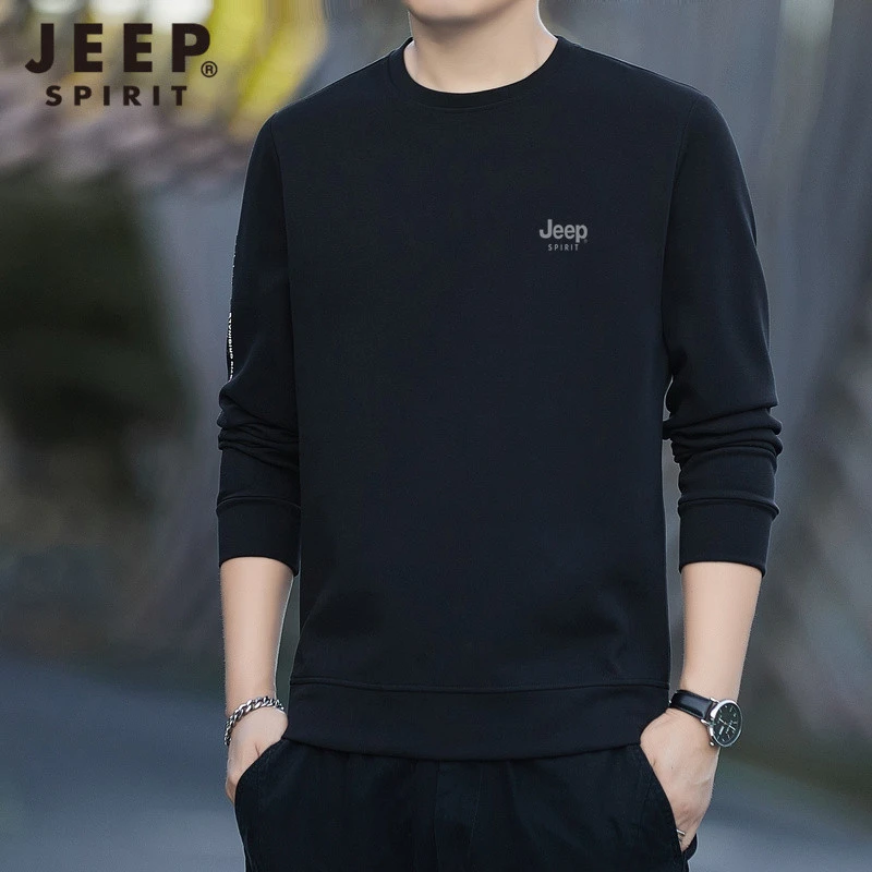 JEEP吉普卫衣秋冬新款圆领大码弹力长袖纯色简约中青年百搭打底衫