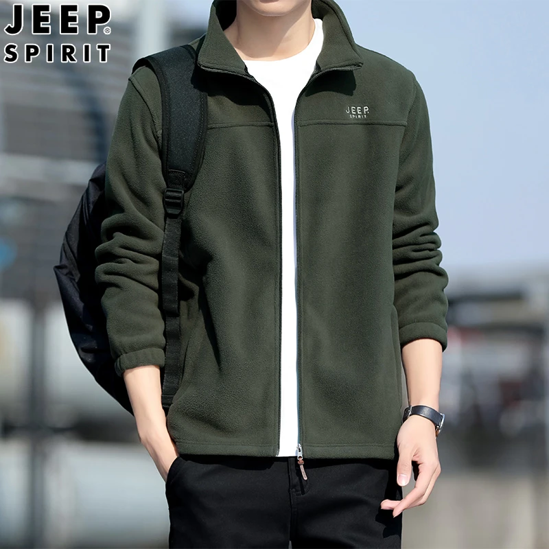 吉普专柜正品抓绒外套男士秋冬新款大码户外休闲保暖立领时尚上衣