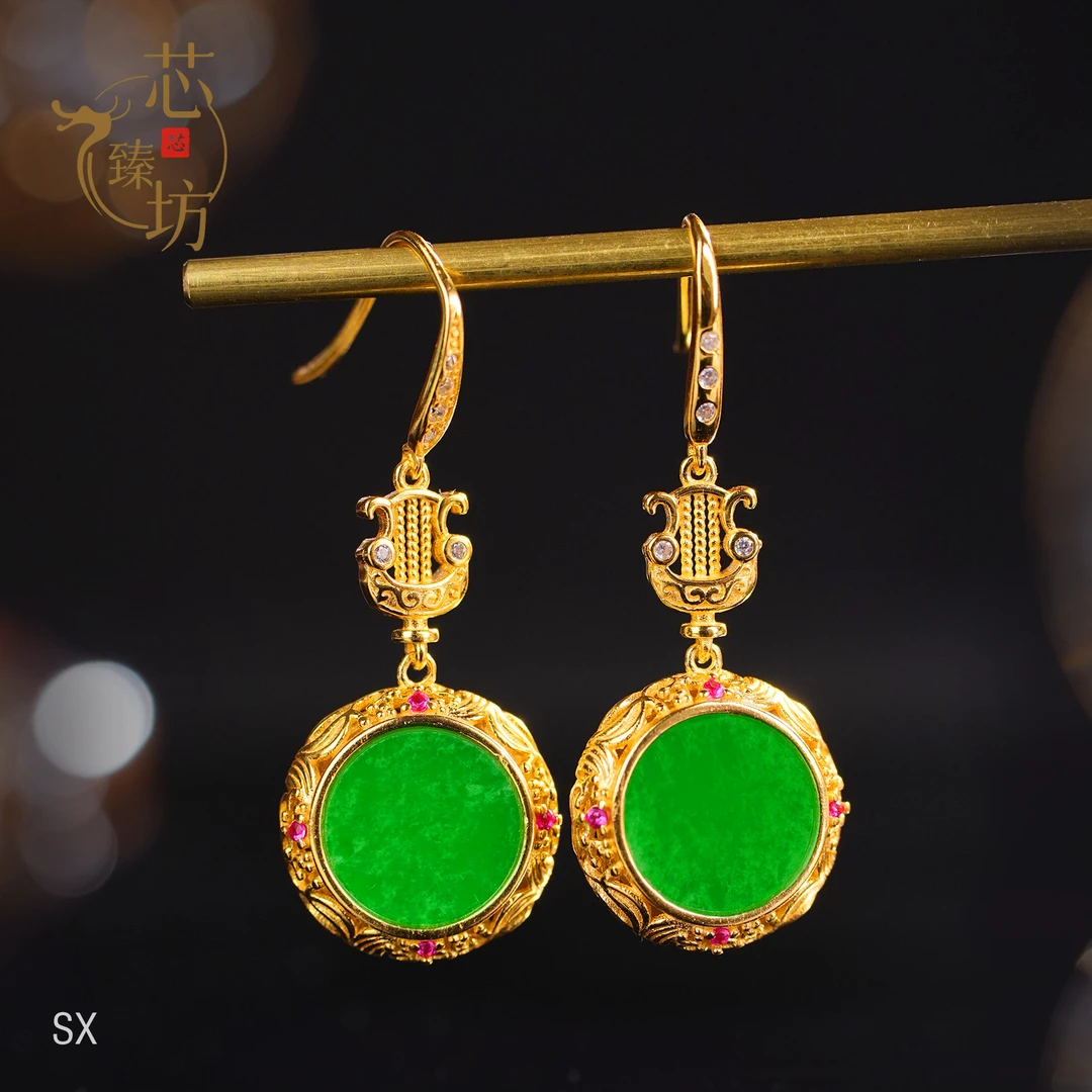 【欣欣推荐】缅甸A货翡翠意境雅典娜耳饰S925镶嵌银款 SX