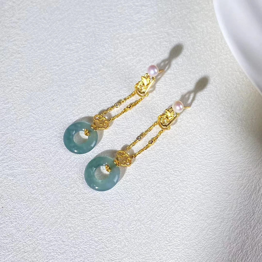 【欣欣推荐】天然A货翡翠甜甜圈耳饰S925银镶嵌