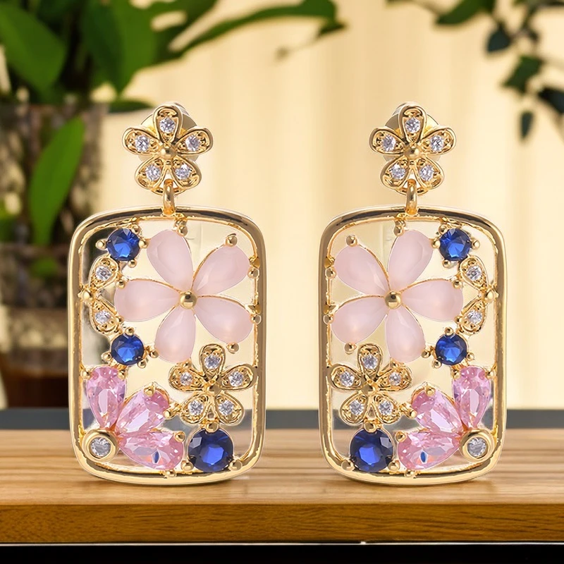 铜合金耳饰 「花窗」设计师时尚潮流满锆花朵 小众轻奢气质精致耳饰