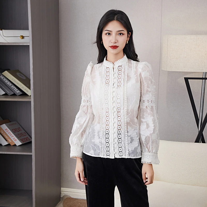 春季时尚提花拼接休闲衬衫