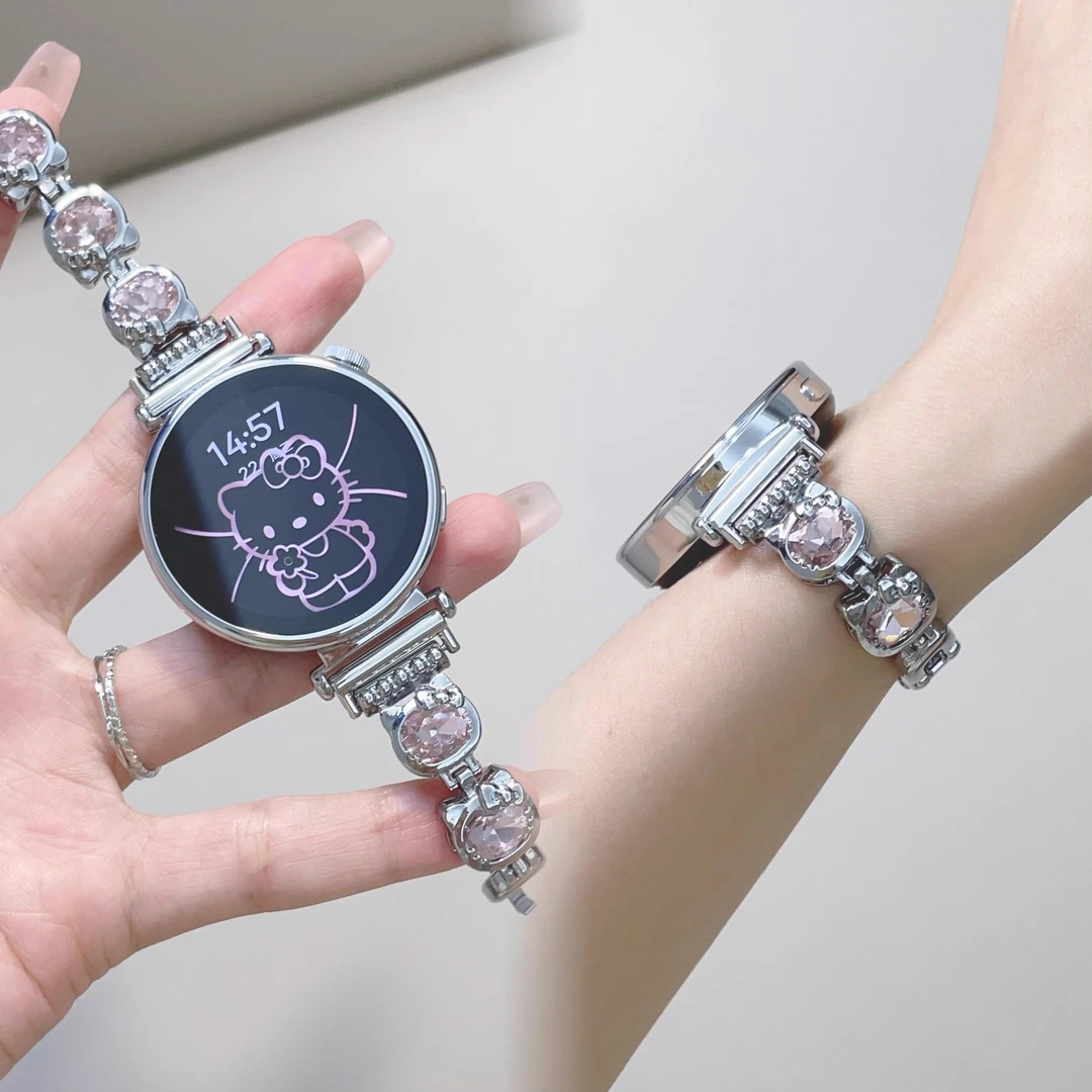 适用华为gt5手表表带可爱镶钻KT猫女生表链GT5pro手链gt4皓石腕带