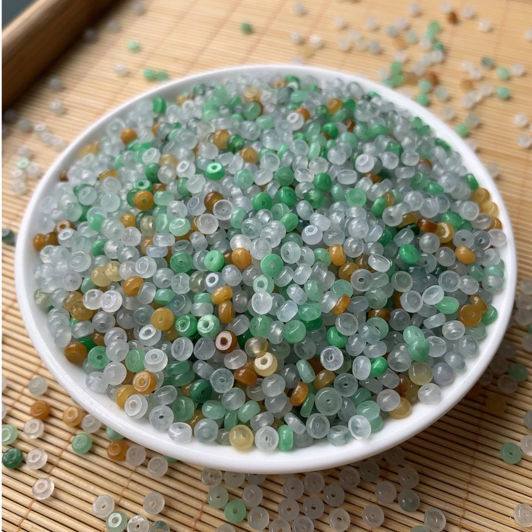 缅甸A货翡翠散珠时尚百搭DIY冰彩算盘珠直径4mm*厚2mm随机发货