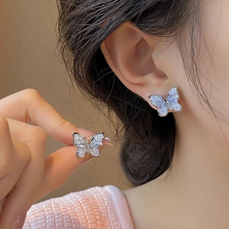 合金耳饰 高级轻奢气质水晶蝴蝶耳钉2024新款精致女小众耳环耳饰