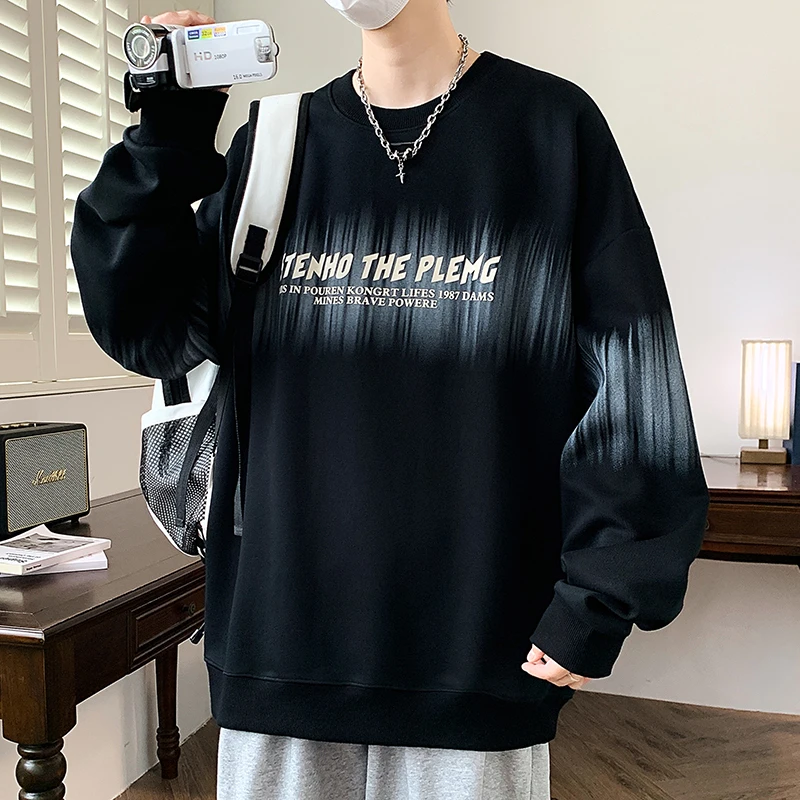 2024秋季新款青少年休闲卫衣圆领长袖百搭宽松潮流港风韩版上衣男