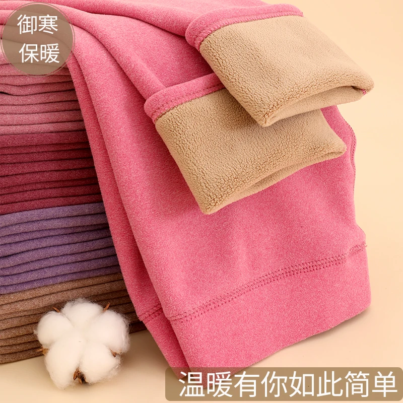 加绒加厚冬季德绒保暖裤女新款直筒保暖裤高腰大码秋裤打底裤