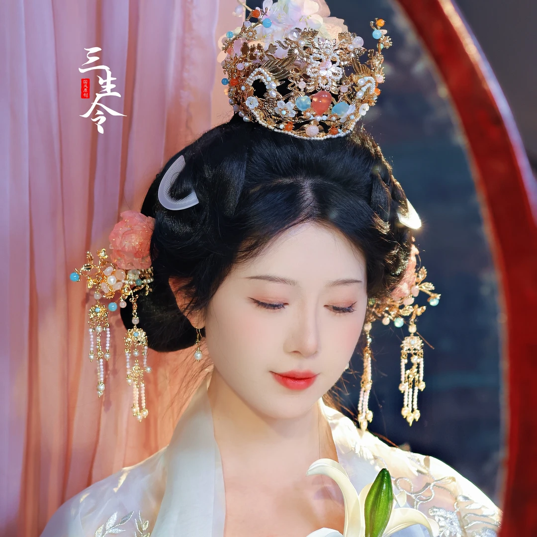 三生令【桃花坞】原创宋制发冠汉服中式婚礼古风结婚嫁新娘头饰复古