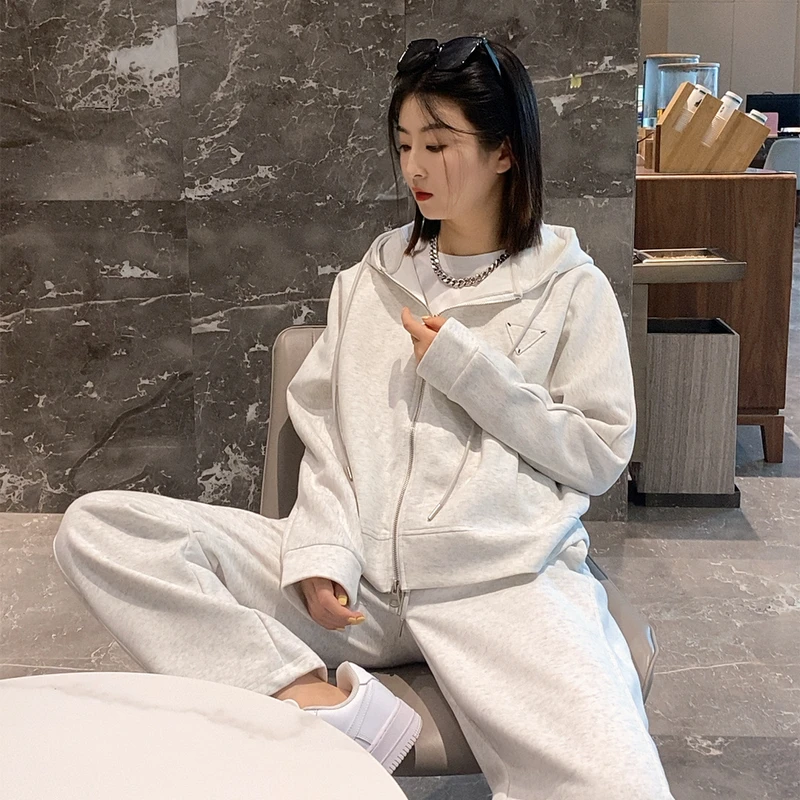 美式灰色拉链长袖连帽卫衣女春秋慵懒bf风宽松时尚潮流百搭薄外套