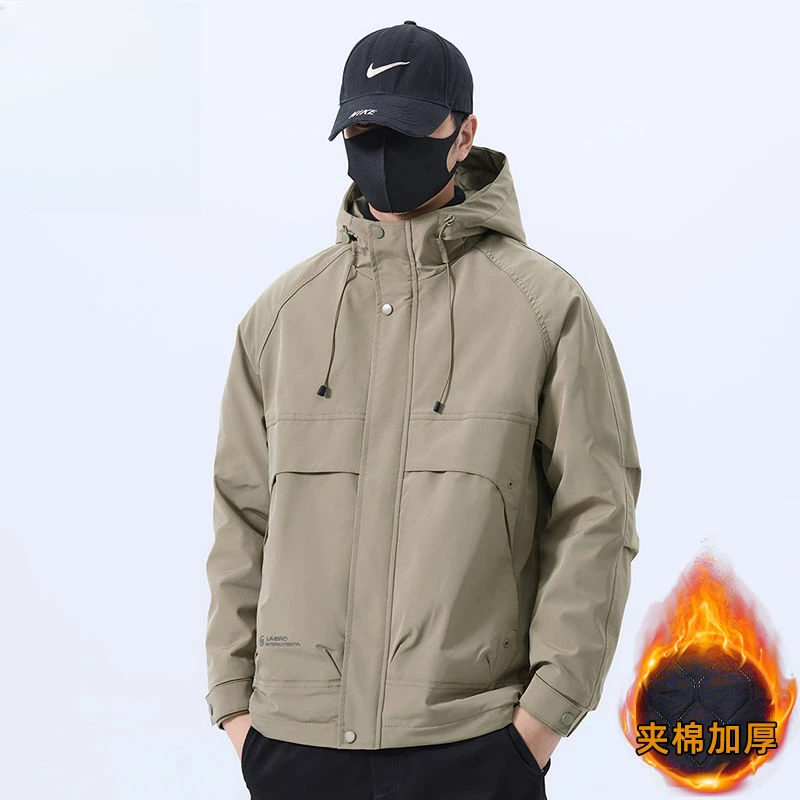 轻奢加厚连帽工装外套男秋冬款2024新款二棉户外冲锋衣