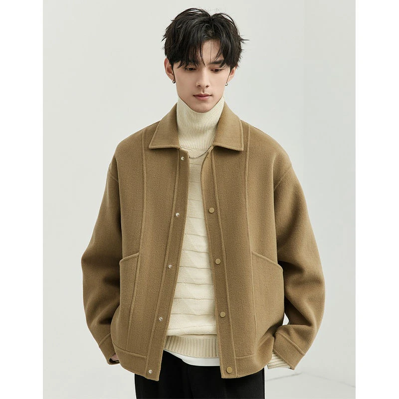 【BIHU】高级感双面短款休闲大衣男秋冬季新款翻领夹克潮流外套