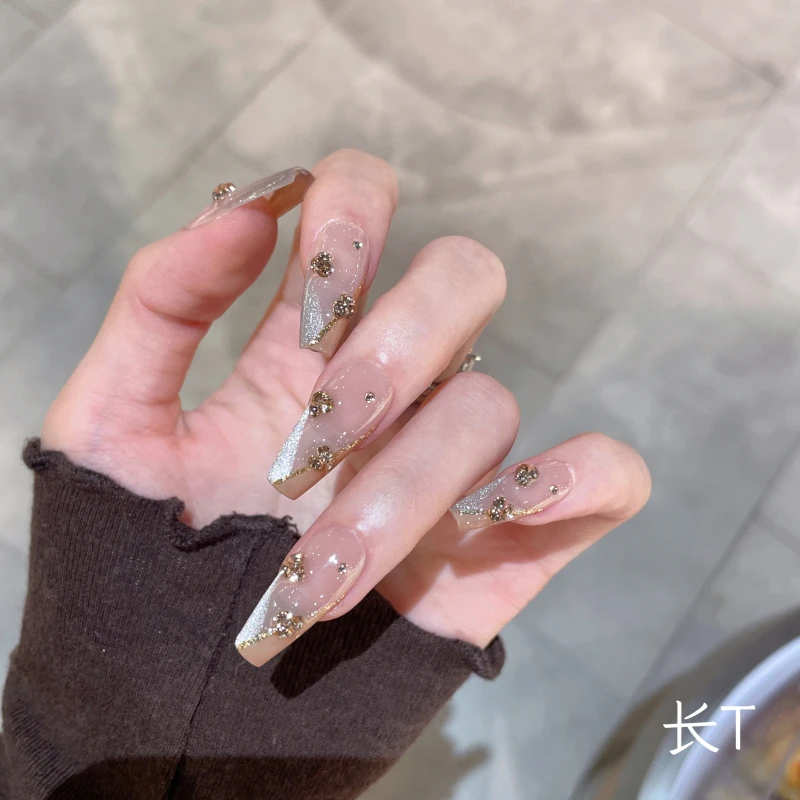 【日落时分】恩妮诗纯手工穿戴甲指甲贴显白美甲高级感贴钻穿戴甲