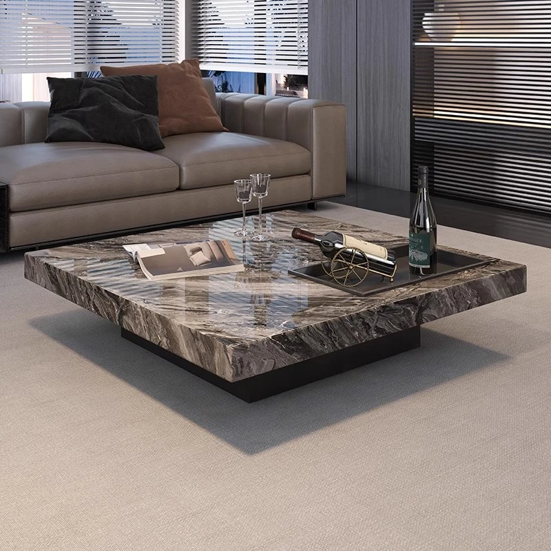天然威尼斯棕奢石茶几厅意式极简现代简约轻奢大理石盒子方茶几