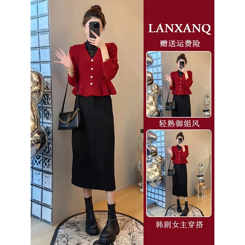 秋季搭配一整套小个子显高显瘦套装干练气质红色圣诞穿搭两件套裙