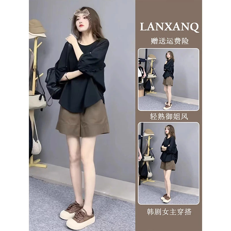 新款搭配女装2025夏季茶系穿搭套装小个子干练气质休闲短裤两件套