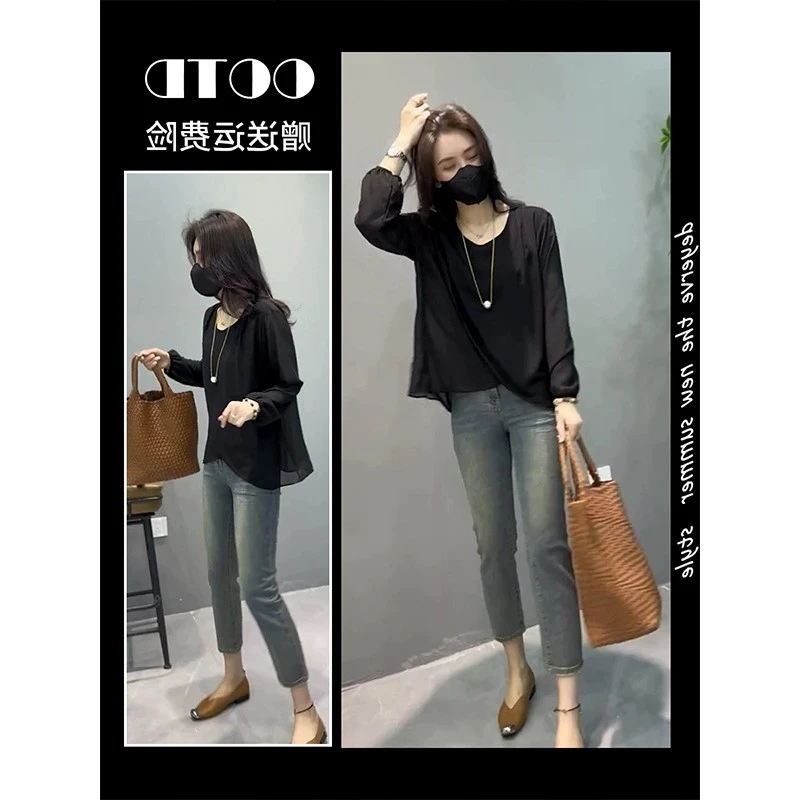 秋季2025新款今年流行高级感上衣欧货高端薄款黑色套装穿搭一整套