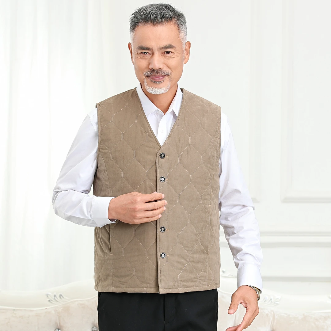 秋冬新款中老年爸爸装男士马甲加厚加绒保暖马夹羊皮毛内胆坎肩