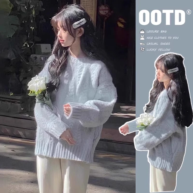 女童秋冬毛衣2025新款儿童水貂绒加厚女孩冬季休闲女大童针织上衣