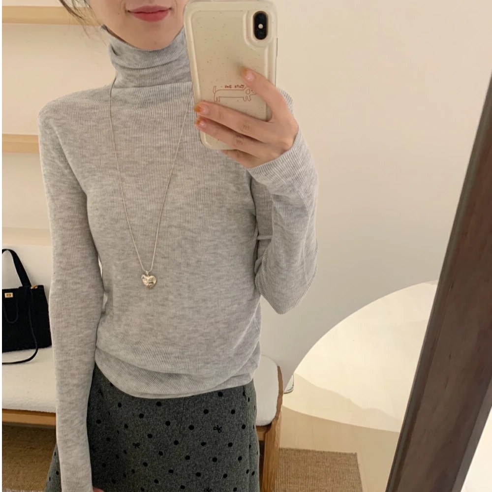 亲肤裸感-百搭堆堆领打底衫 高针织衫