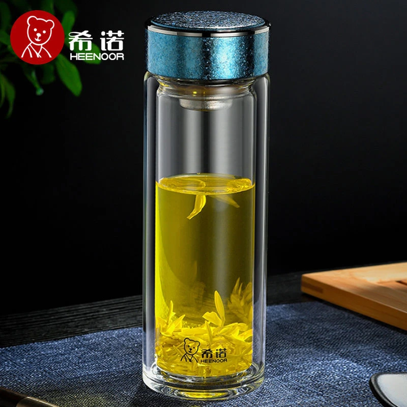HEENOOR/希诺女士玻璃杯钛杯双层防烫商务礼品水杯健康泡茶水杯