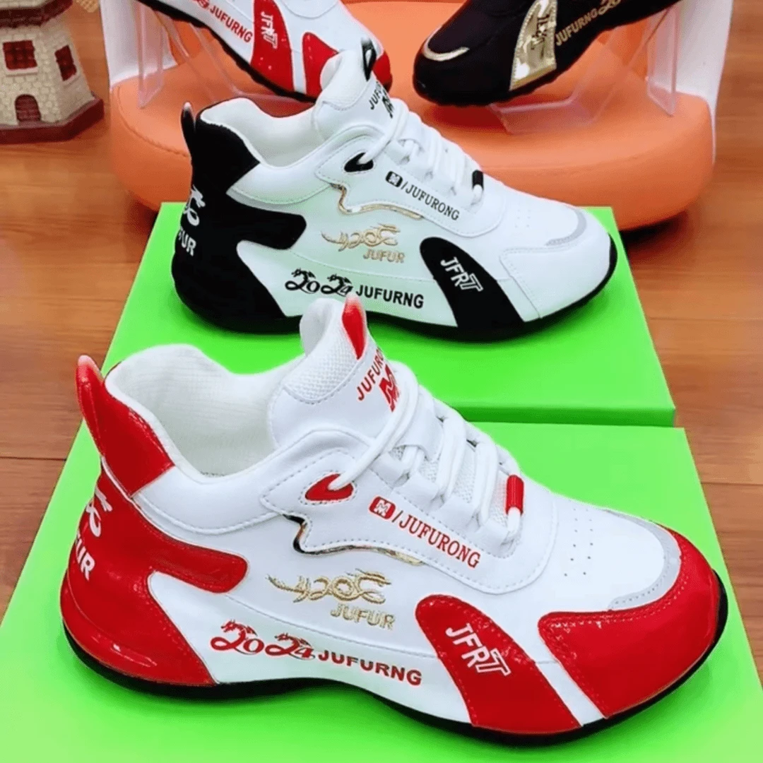 2024全皮刺绣情侣皮蓬老爹鞋时尚夏季软底舒适透气轻便男女潮鞋子