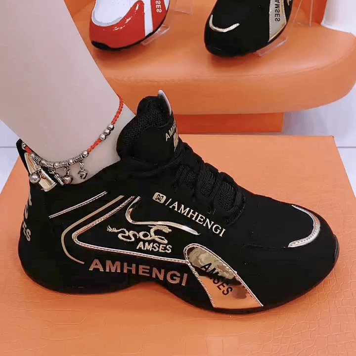 秋冬高帮运动鞋女真皮情侣老爹鞋新款时尚拼色软底休闲单鞋跑步鞋