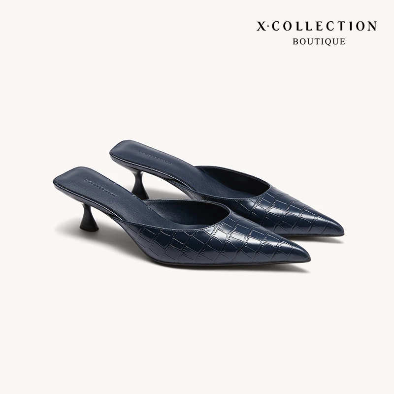 Xcollection24新品高端线尖头浅口酒杯跟凉拖鞋小众女