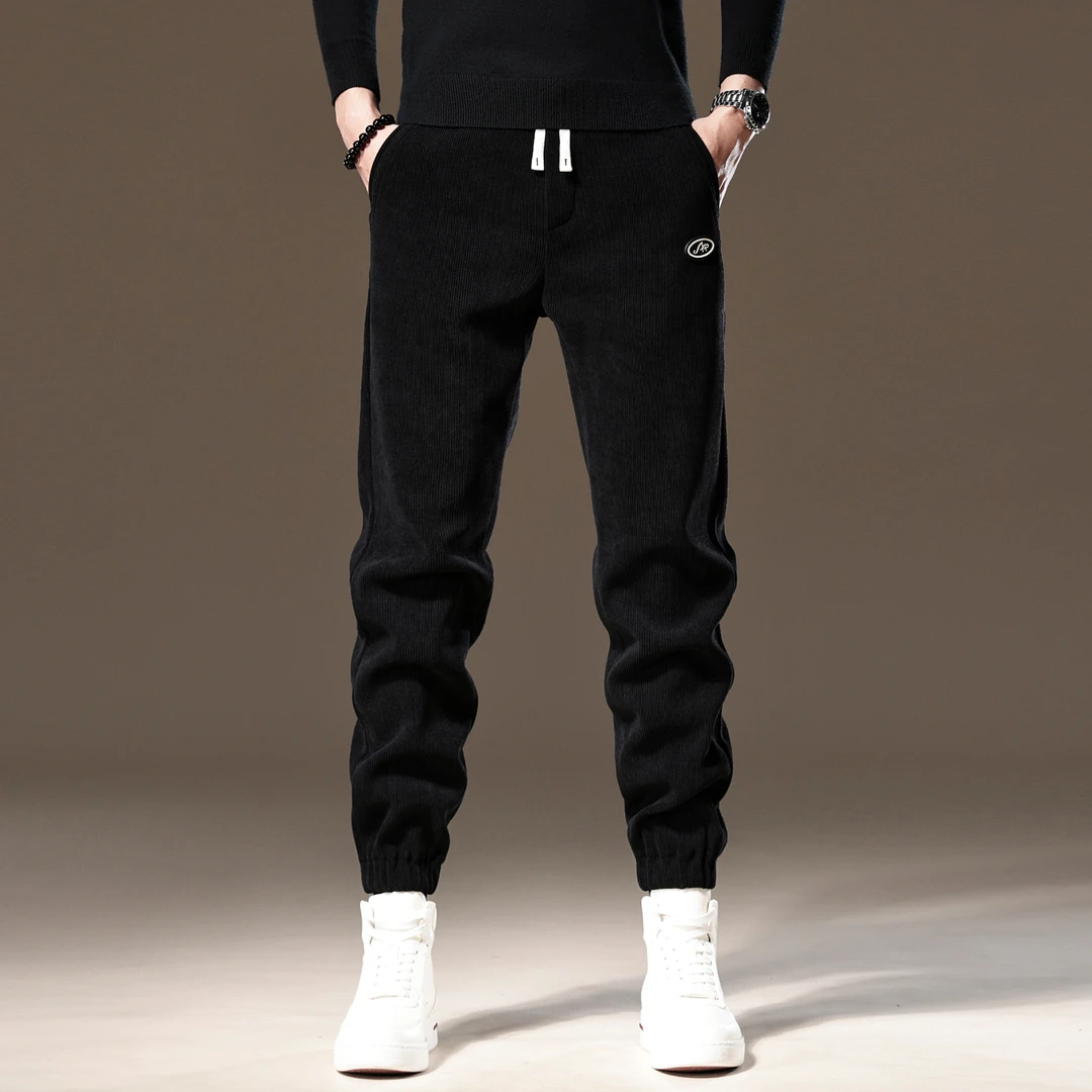 高端潮牌休闲裤男宽松潮流束脚裤秋冬款灯芯绒重磅时尚条纹卫裤潮