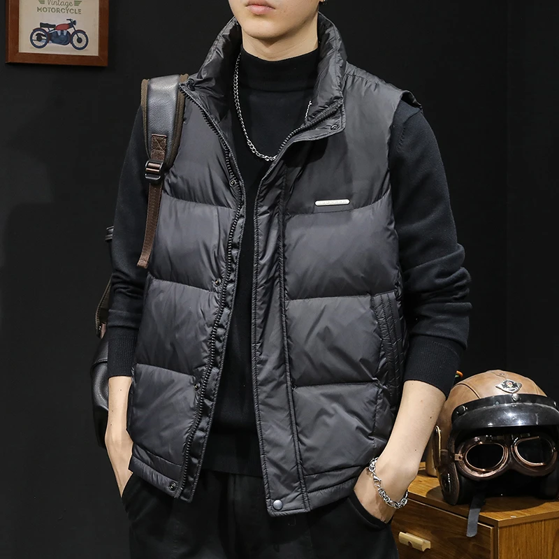羽绒服男马甲男款2024冬季新款白鸭绒男士无帽外套加厚短款黑色潮
