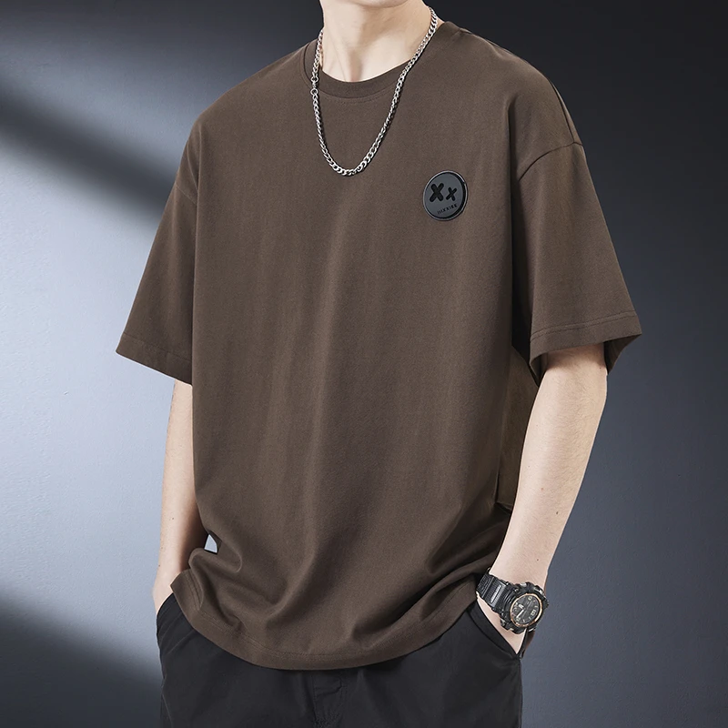 高端夏季薄款短袖t恤潮流宽松半袖男士做旧大码潮牌纯色百搭体恤