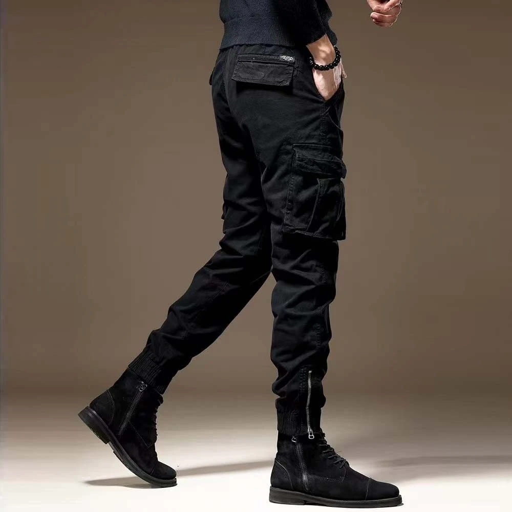 秋冬款百搭束脚男士工装裤秋冬季加绒潮牌英伦雅痞黑色休闲长裤子