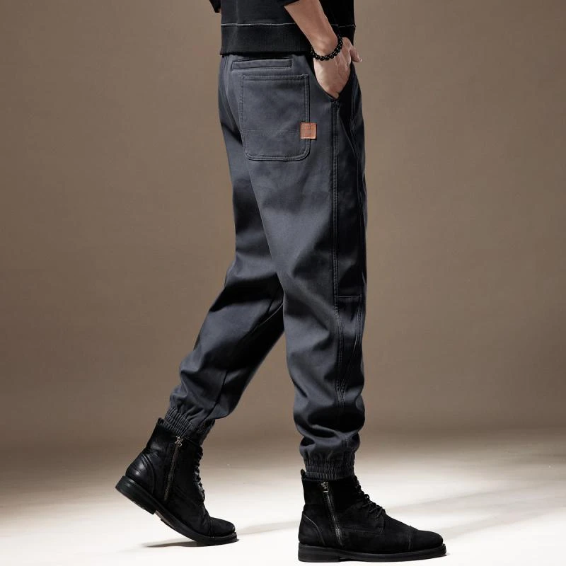 高端重磅美式休闲秋冬季弹力工装裤男装束脚直筒宽松大码男士裤子