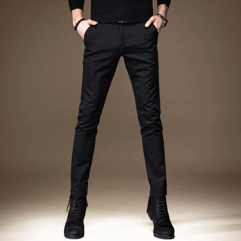 高端韩版修身弹力小脚西裤男秋冬新款免烫痞帅百搭加绒商务休闲裤