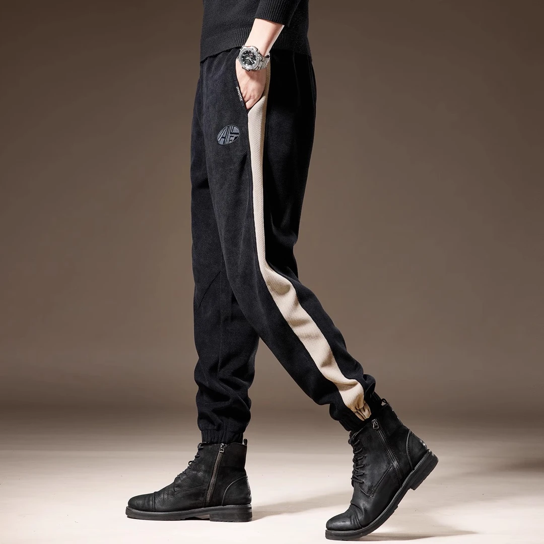 高端雪尼尔休闲裤秋冬季新款宽松加绒潮牌男装卫裤灯芯绒束脚长裤