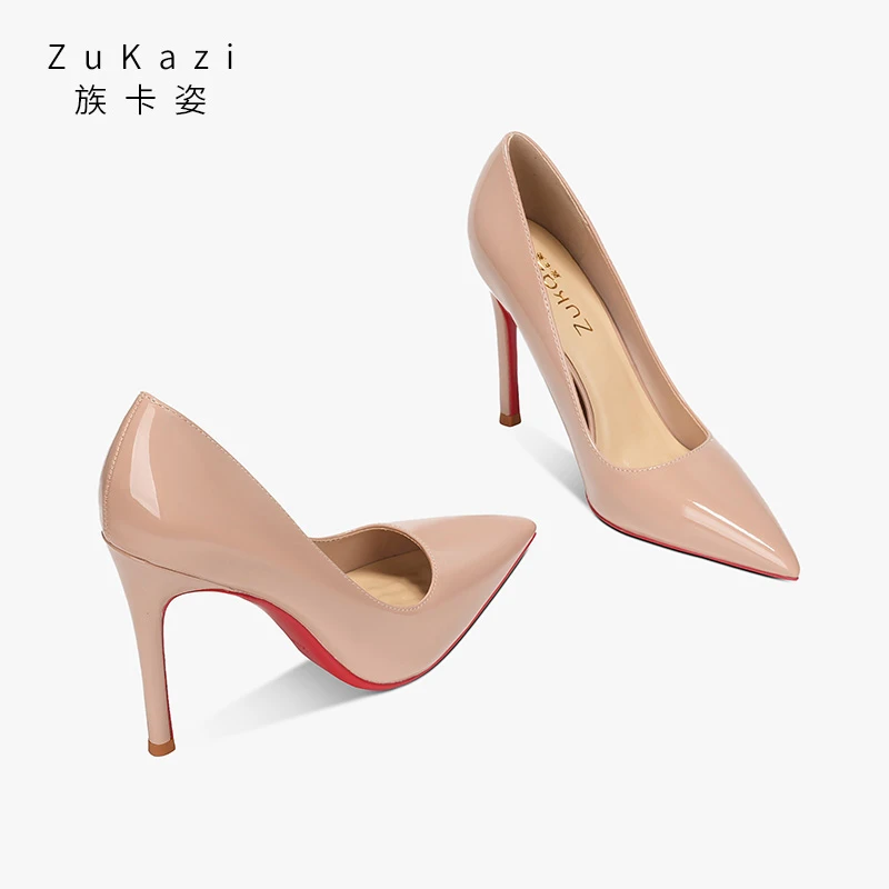 红底浅口鞋女细跟裸色职业工作鞋御姐性感气质名媛女人尖头单鞋dj
